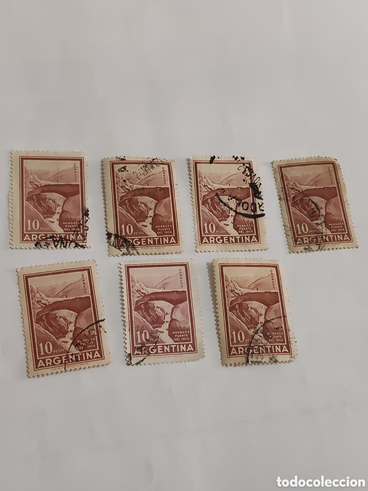 Sellos: 7 sellos de Argentina Puente del Inca en Mendoza 1959 usado