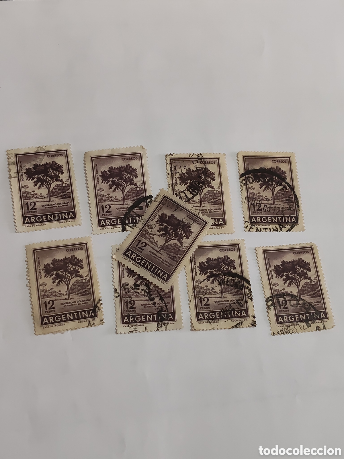 Sellos: 9 sellos de Argentina riqueza forestal &aacute;rbol Quebracho 1960 usados