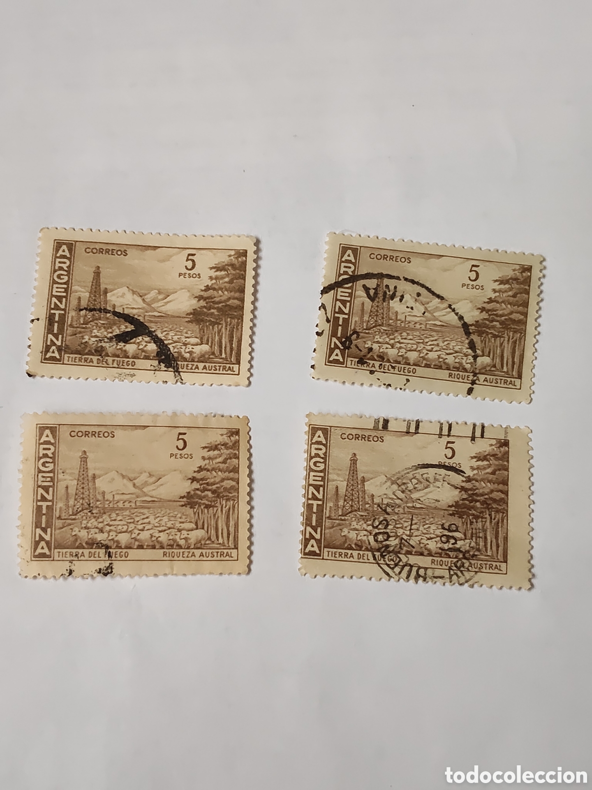 Sellos: 4 sellos de Argentina tierra del fuego riqueza austral 1959-60 usados