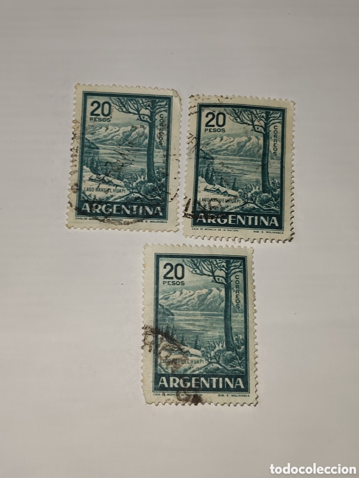 Sellos: 3 sellos de Argentina lago Nahuel Huapi 1959-60
