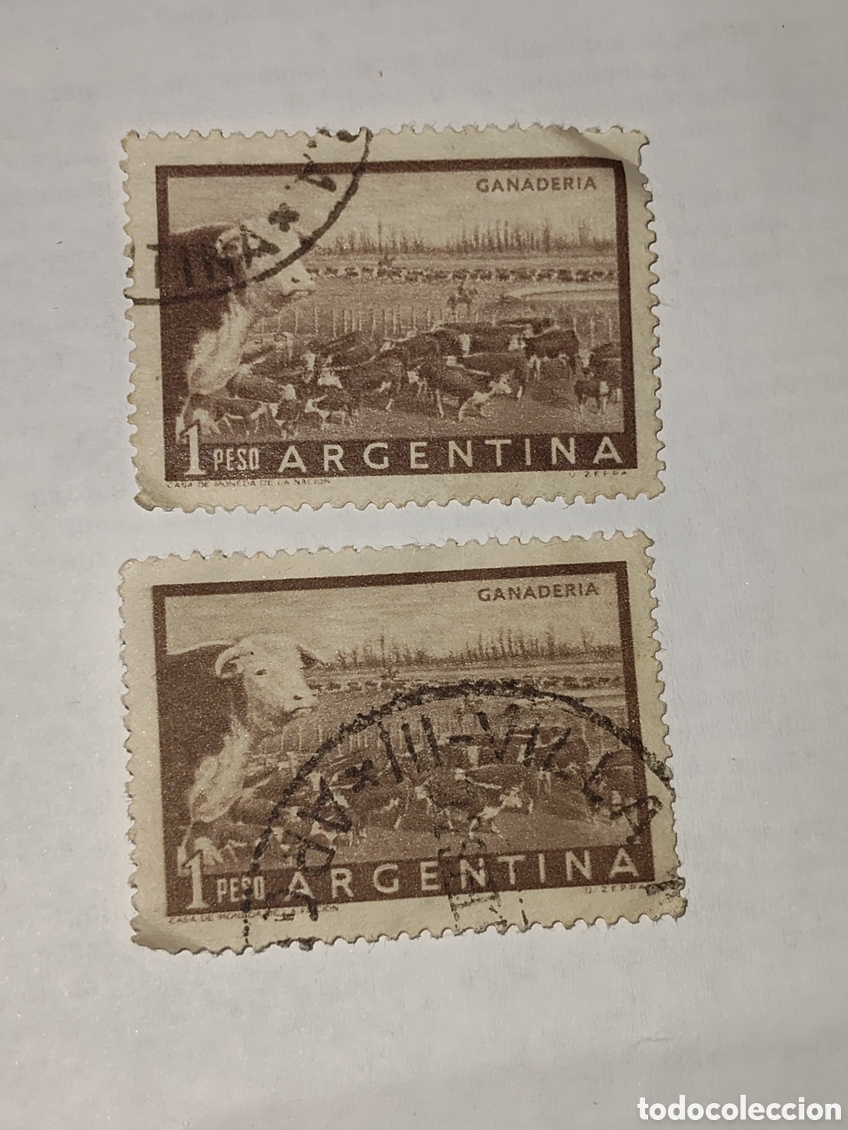 Sellos: 2 Sellos de Argentina riquezas nacionales Ganader&iacute;a 1959