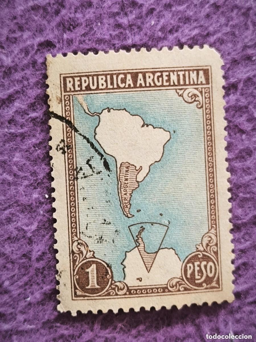 Sellos: Sello Rep&uacute;blica Argentina Correos 1 Peso &ndash; Mapa De Sudam&eacute;rica Con Ant&aacute;rtida Argentina