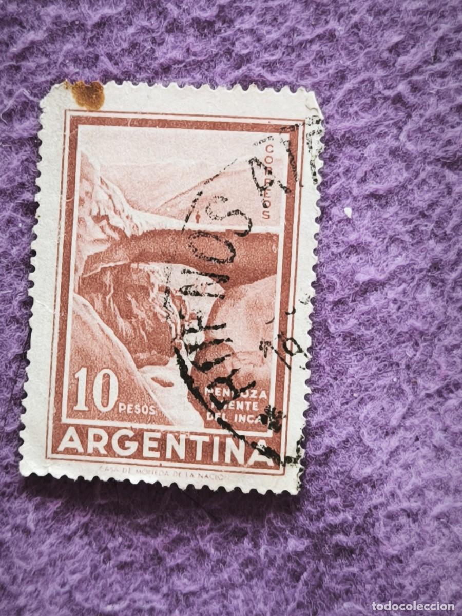 Sellos: Sello Antiguo Argentina 10 Pesos &ndash; Puente Del Inca Mendoza Paisaje Para Coleccionistas Filatelia