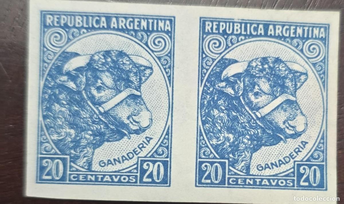 Sellos: MI) 1930 ARGENTINA, PAIR OF IMPERFORATE STAMPS, NATIONAL HEROES AND RESOURCES, LIVESTOCK FARMING, MN