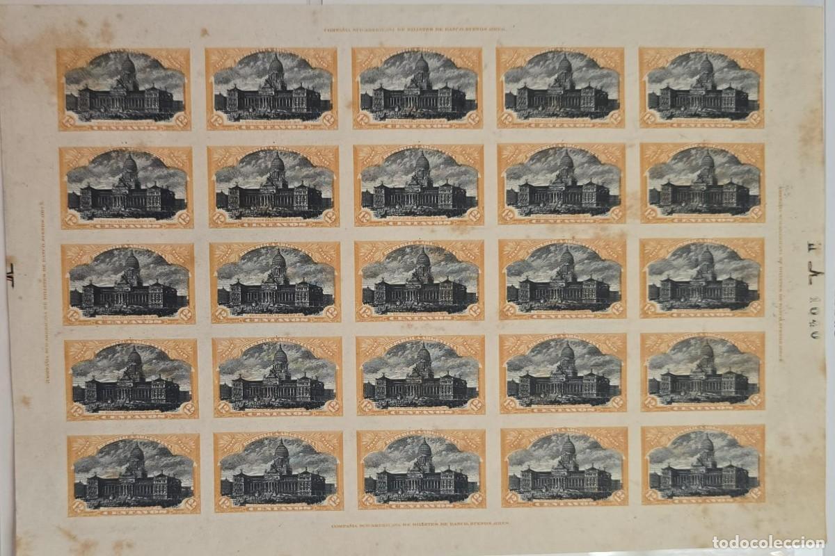Sellos: MI) 1906 ARGENTINA, IMPERFORATE SHEET OF 25 REVENUE STAMPS&mdash;COMMONLY USED FOR THE PAYMENT OF TAXES, C