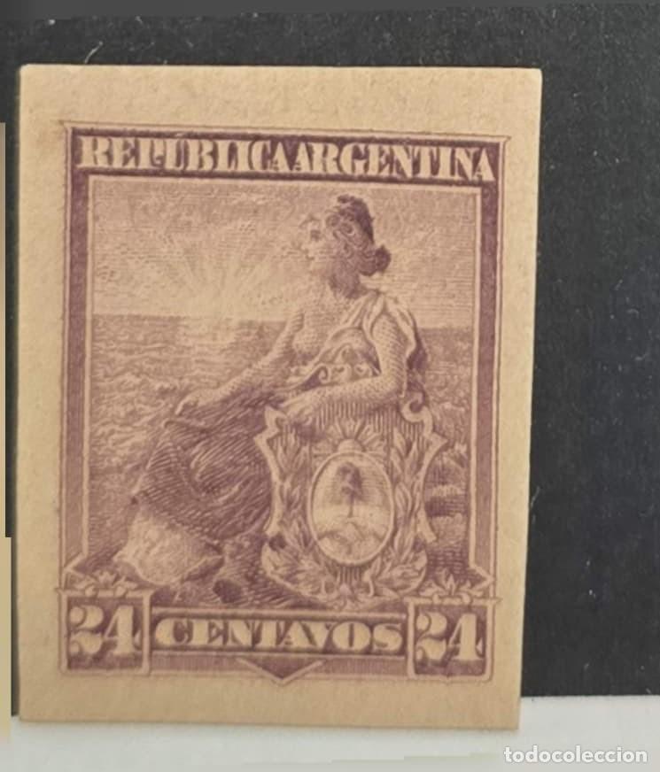Sellos: O) 1899 ARGENTINA, PROOF, ALLEGORY LIBERTY SEATED, SCT 135 24c violet, XF