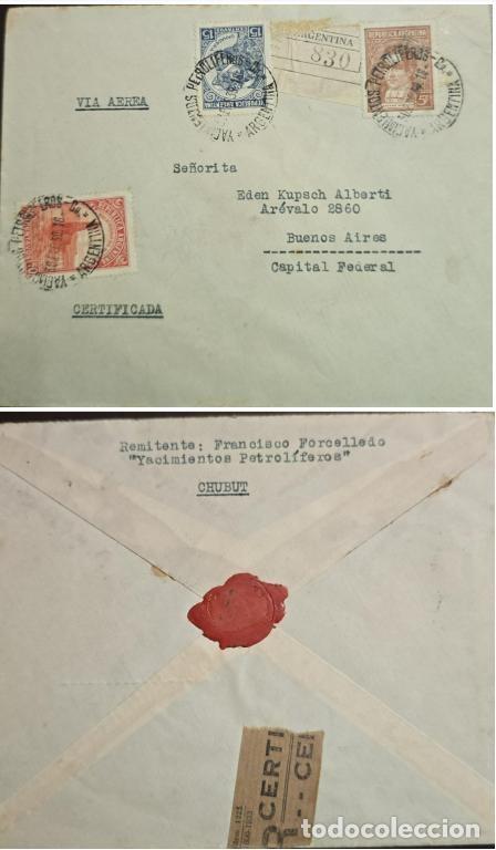 Sellos: TS) 1933 ARGENTINA, OIL, AIRMAIL CERTIFIED,WITH MARIANO MORENO, LIVESTOCK, AND AN OFFSHORE OIL WELL,