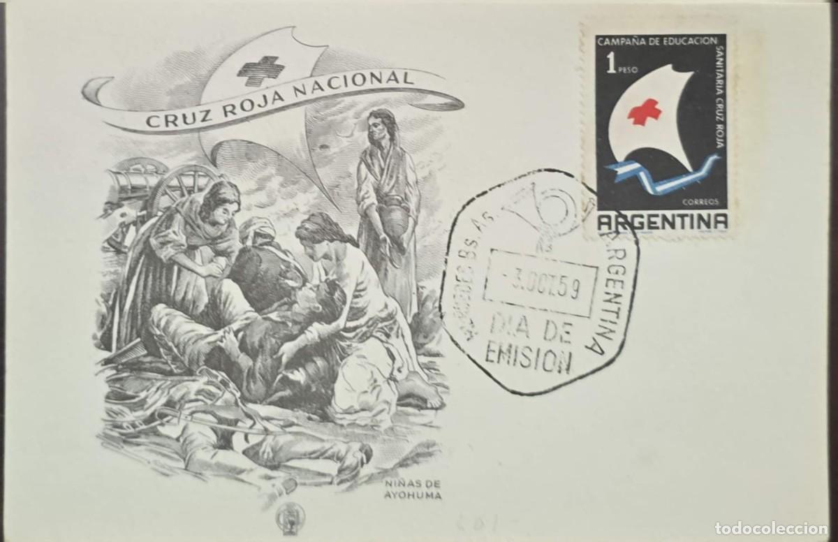 Sellos: MI) 1959, ARGENTINA, FDC, RED CROSS HEALTH EDUCATION CAMPAIGN.