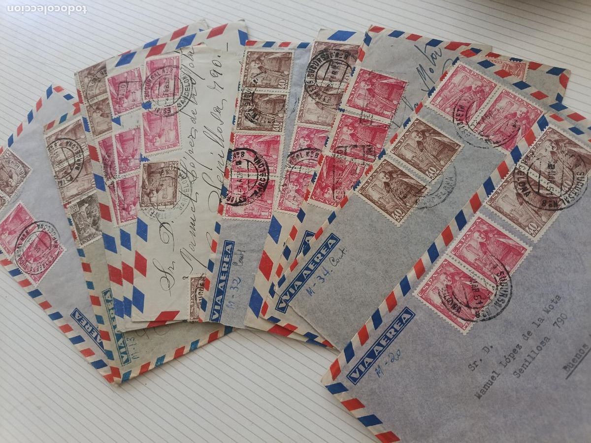 Sellos: Argentina. 10 sobres circulados. Correo a&eacute;reo