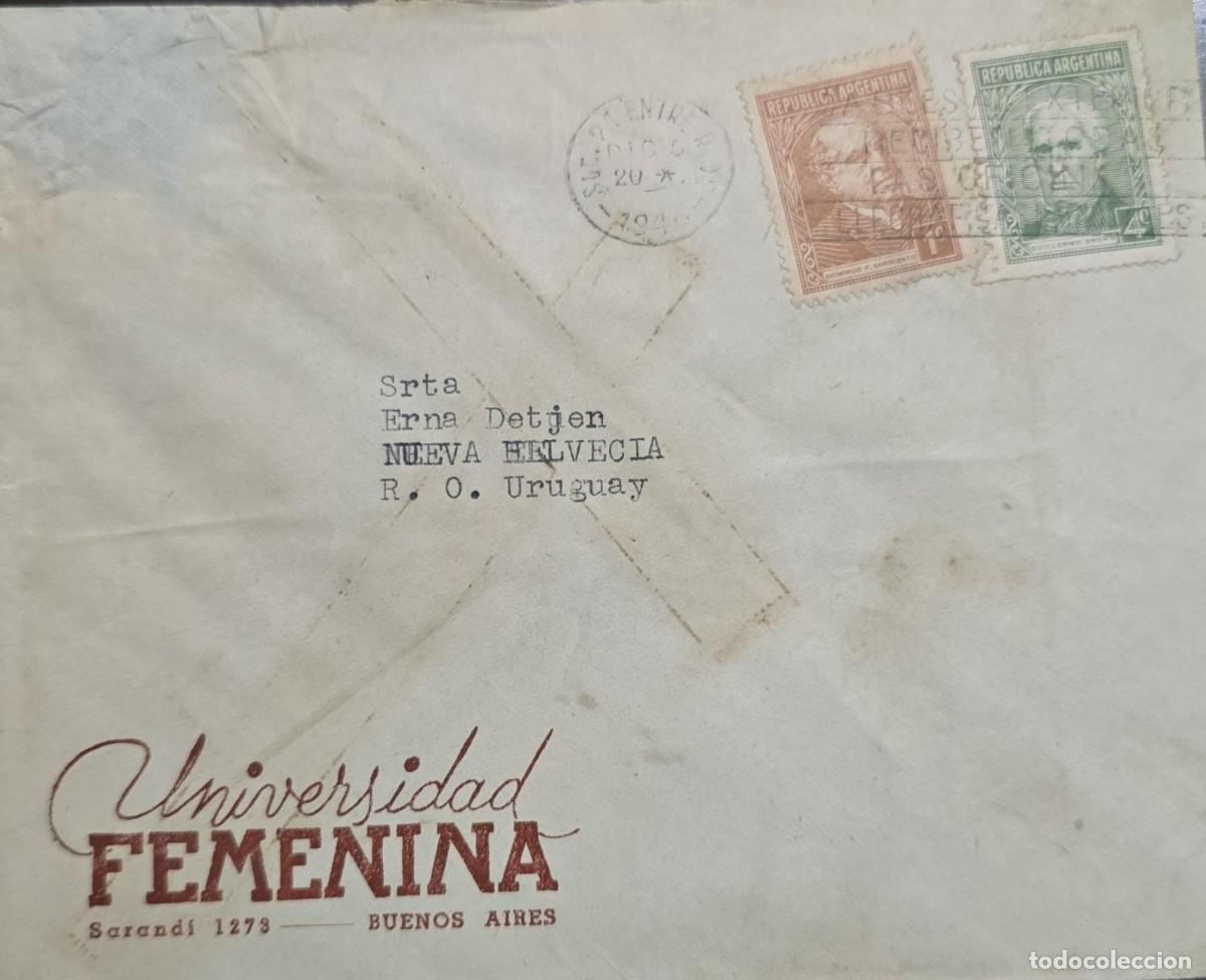 Sellos: MI) 1949, ARGENTINA, COVER SENT FROM BUENOS AIRES TO NUEVA HELVECIA, REPUBLIC OF URUGUAY, FEATURING