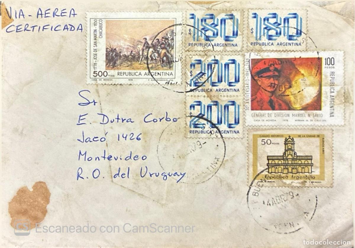 Sellos: MI) 1979 ARGENTINA, COVER SENT VIA REGISTERED AIRMAIL FROM BUENOS AIRES TO MONTEVIDEO, URUGUAY, WITH