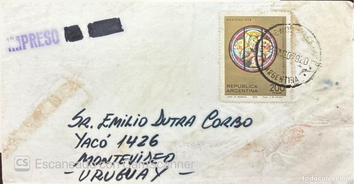 Sellos: MI) 1978 ARGENTINA, COVER SENT FROM BUENOS AIRES TO MONTEVIDEO (URUGUAY), WITH PURPLE INK HANDSTAMP