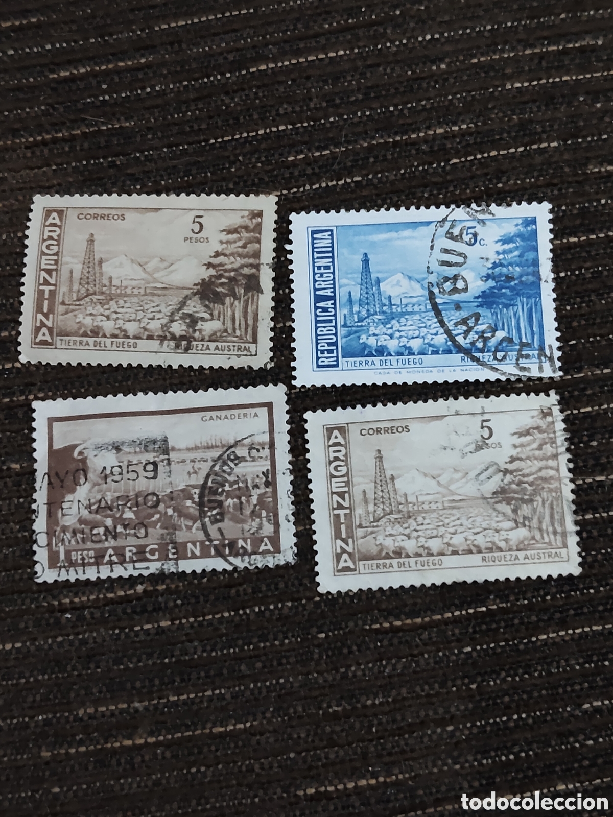 Sellos: 4 sellos de Argentina tierra de Fuego riqueza Austral 1959