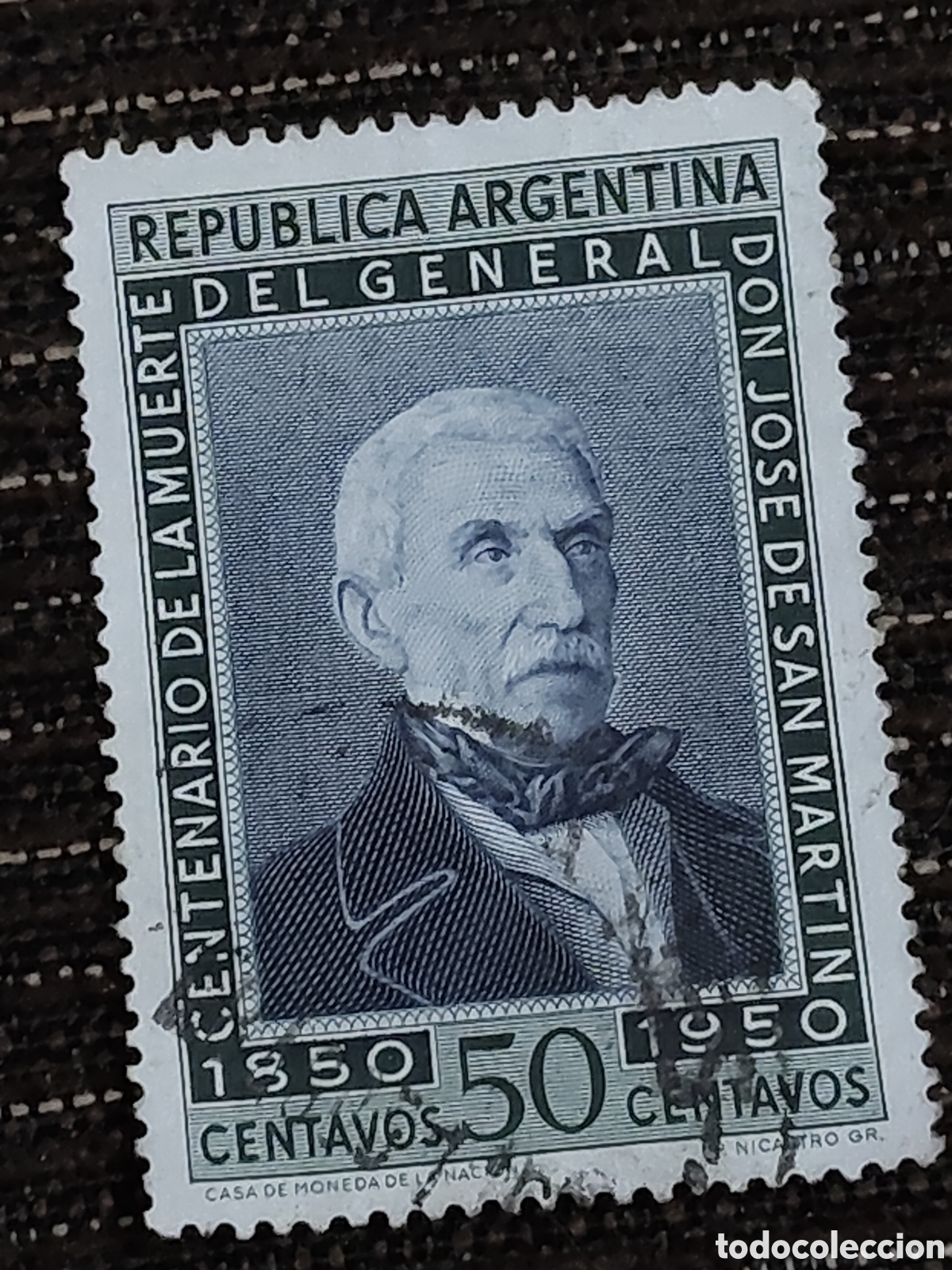 Sellos: Sello de Argentina rinde homenaje al Gral Jos&eacute; de San Mart&iacute;n en el centenario de su muerte 1950