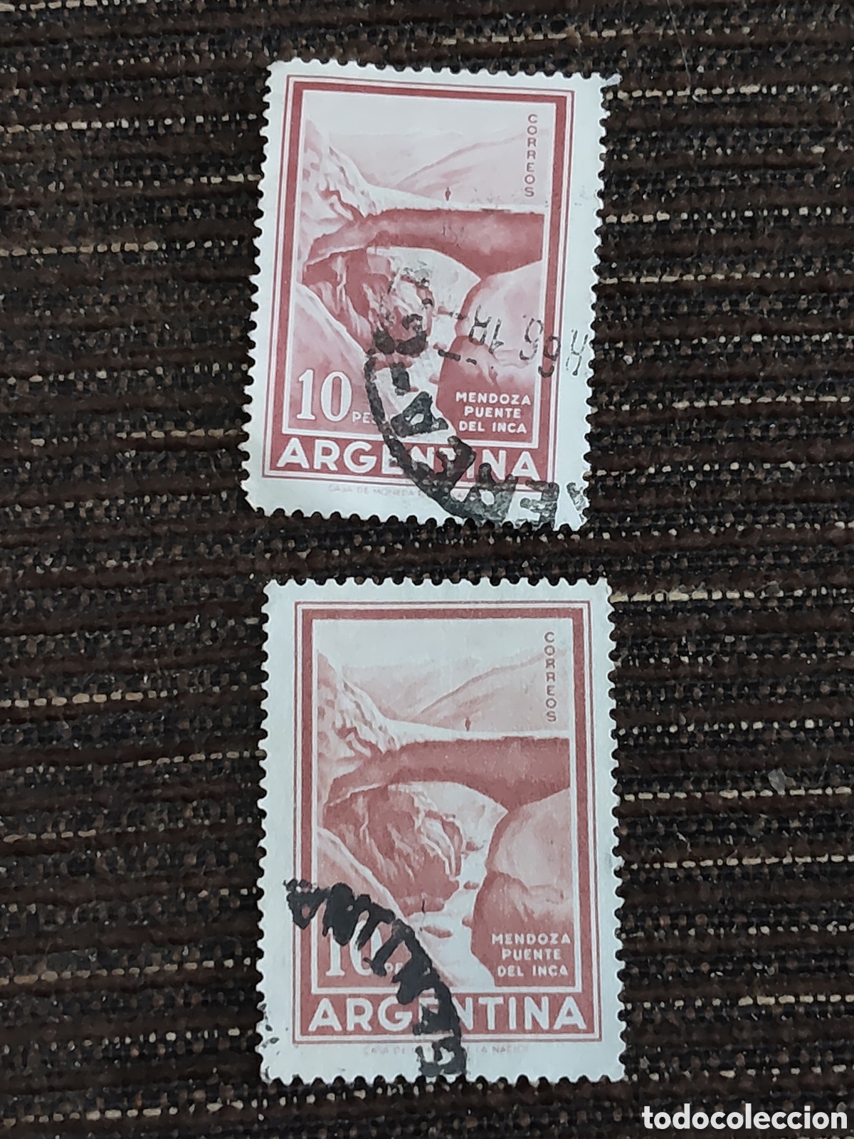 Sellos: 2 sellos de Argentina Puente del Inca en Mendoza 1960