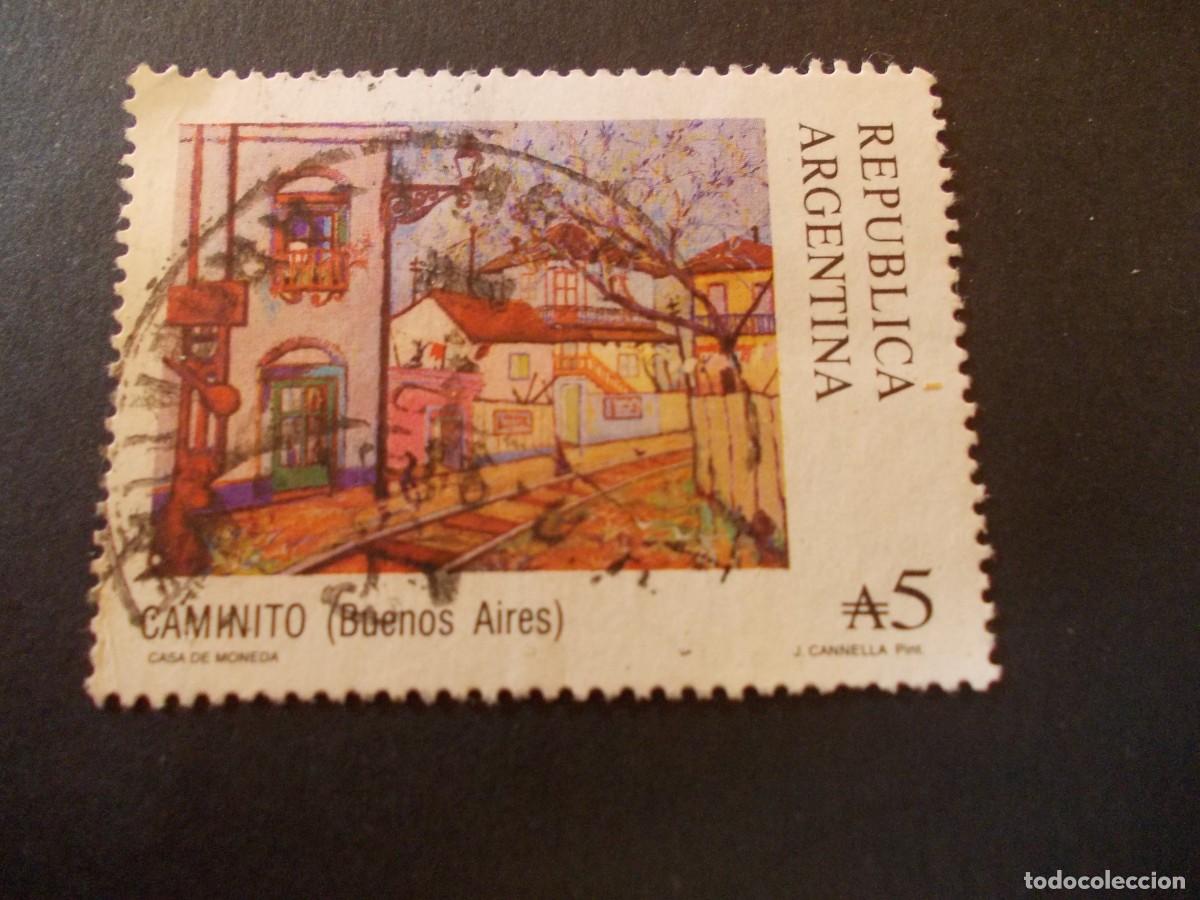 Timbres: Sello Caminito Buenos Aires ₳5 Argentina filatelia arte J. Cannella 1988