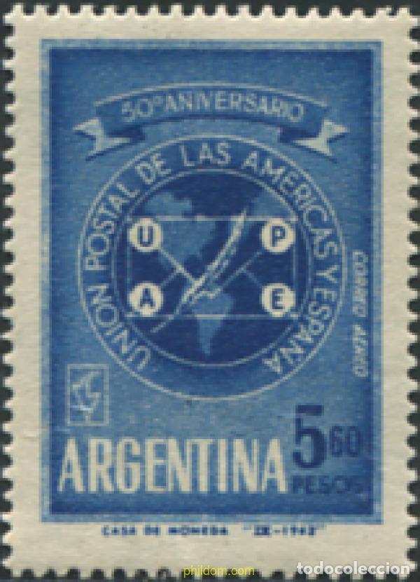 Sellos: 283796 MNH ARGENTINA 1962 CENTENARIO DE LA UNION POSTAL DE AMERICA Y ESPA&Ntilde;A