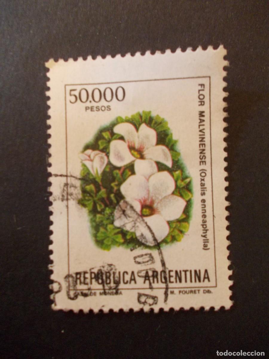 Selos: Sello Flor Malvinense Oxalis enneaphylla 50000 pesos Rep&uacute;blica Argentina filatelia botanica 1982