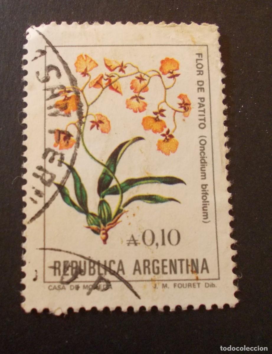 Selos: Sello Flor de Patito Oncidium bifolium ₳0,10 Rep&uacute;blica Argentina filatelia botanica 1984 orqu&iacute;dea