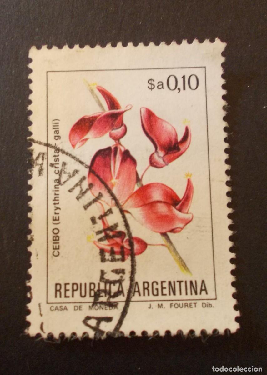 Stamps: Sello Ceibo Erythrina crista-galli flor nacional Argentina ₳0,10 filatelia botanica ilustraci&oacute;n 1984