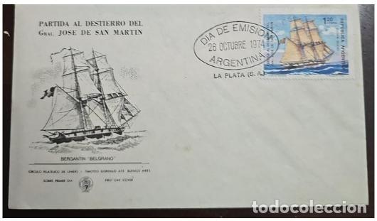 Sellos: TS) 1974 ARGENTINA, FDC,150TH ANNIVERSARY OF GENERAL SAN MARTIN DEPARTURE INTO EXILE,VF