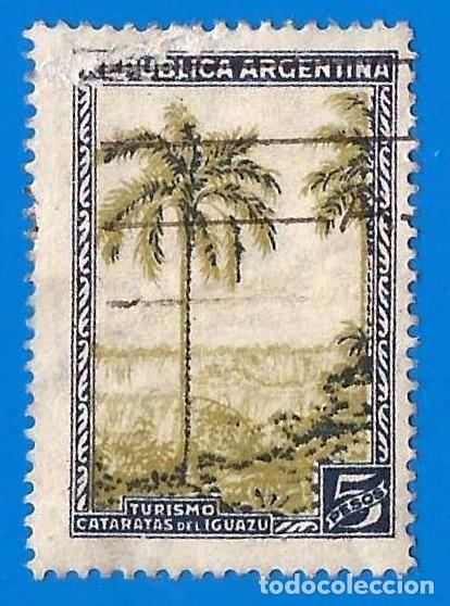 Sellos: Argentina. 1936. Scott # 448. Cataratas de Iguazu y Palmera