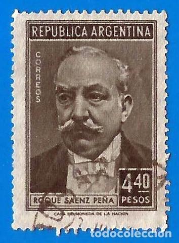 Sellos: Argentina. 1957. Scott # 663. Presidente Roque Saenz Pe&ntilde;a