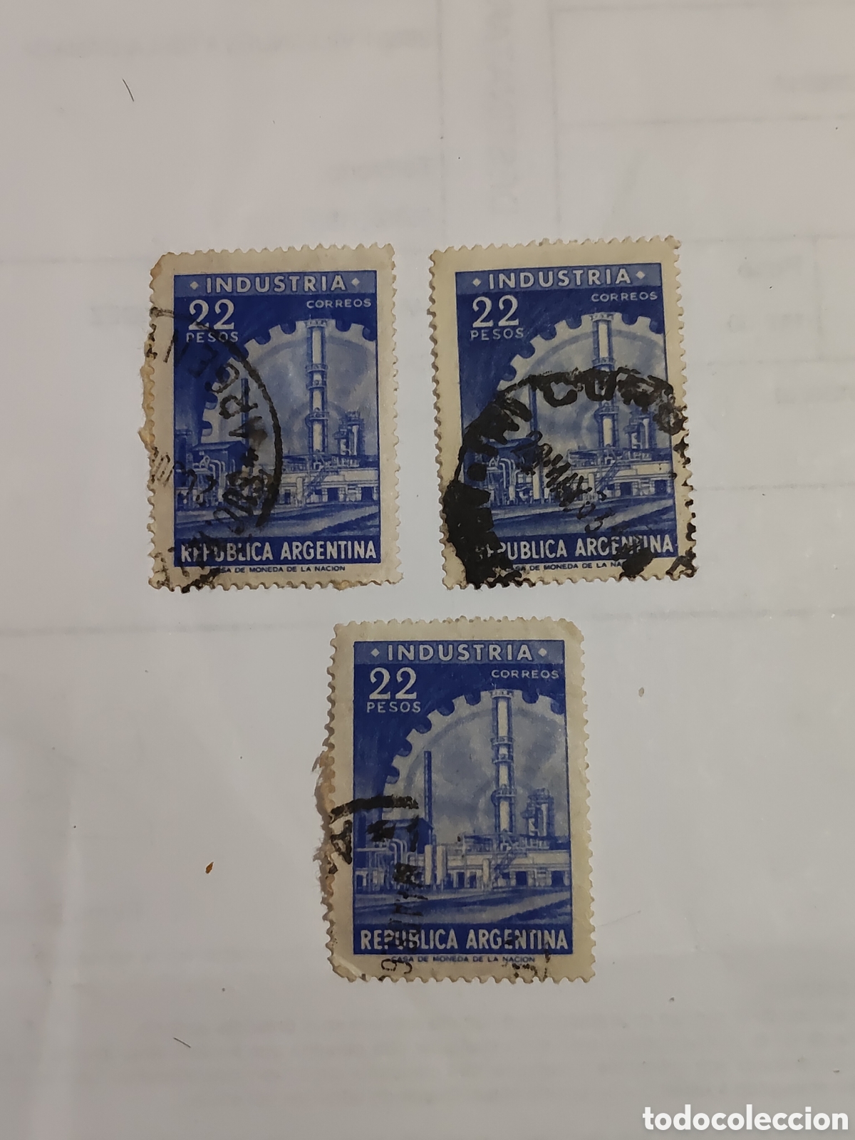 Francobolli: 3 sellos de Argentina alegor&iacute;a de la Industria fabrica sider&uacute;rgica 1959-62