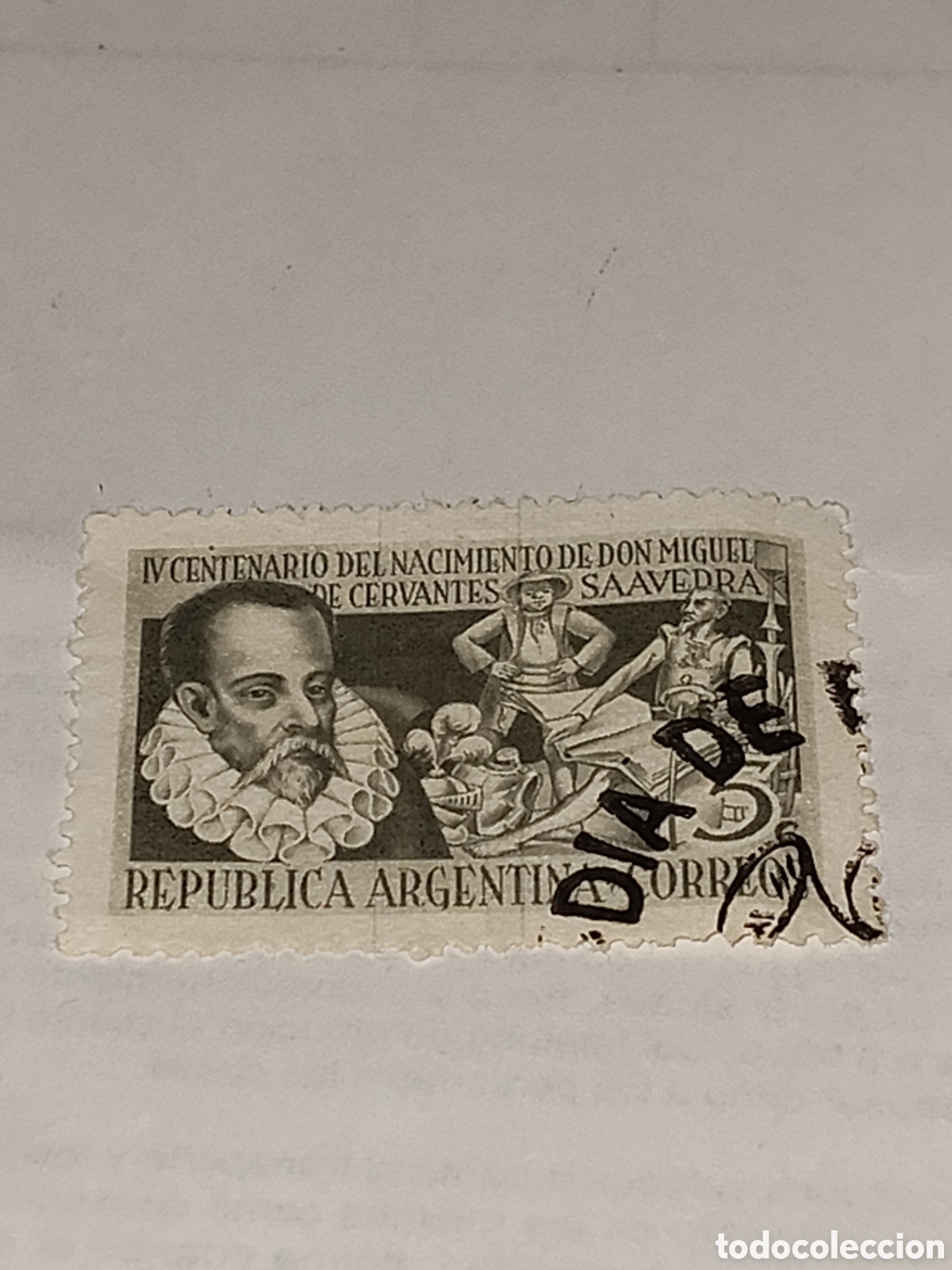 Timbres: Sello de Argentina lV Centenario del nacimiento de Don Miguel de Cervantes 1947