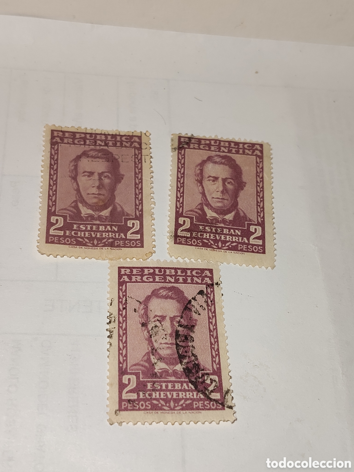 Sellos: 3 sellos de Argentina Esteban Echevarr&iacute;a escritor y poeta 1957