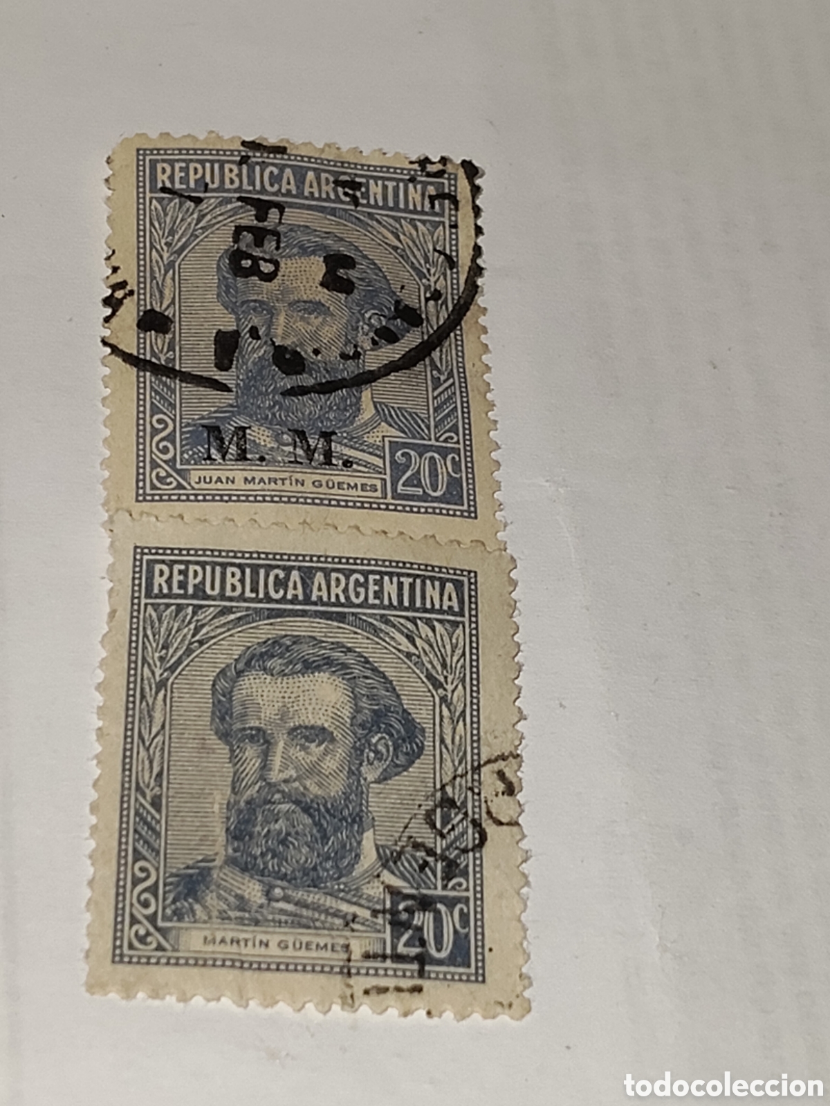 Sellos: 2 sellos de Argentina Gral Mart&iacute;n Miguel de G&uuml;emes l&iacute;der de los infernales en la guerra de la inde-