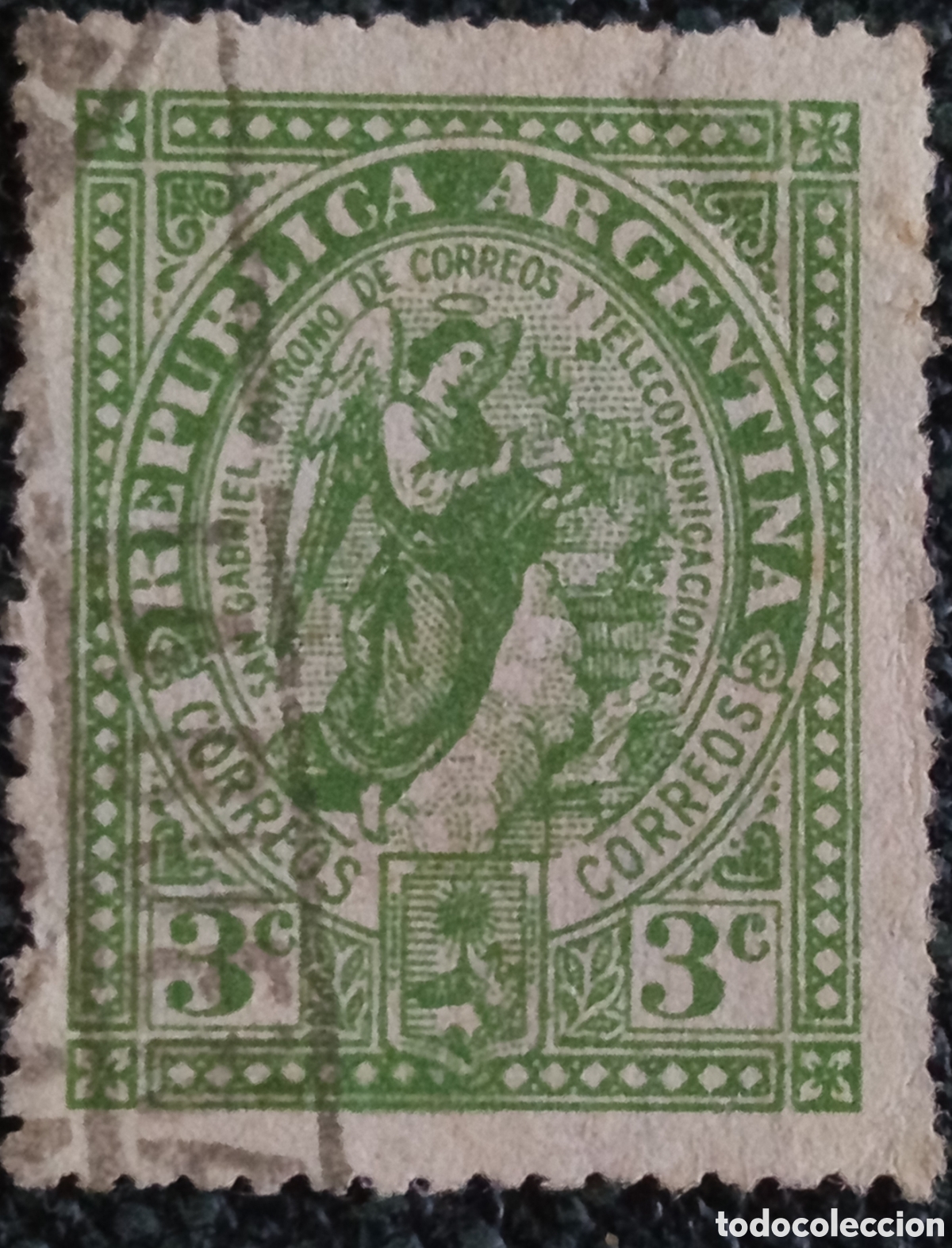 Sellos: Sello Argentina 1944 IV Congreso Eucar&iacute;stico San Gabriel 3c Verde MNH / Gj917