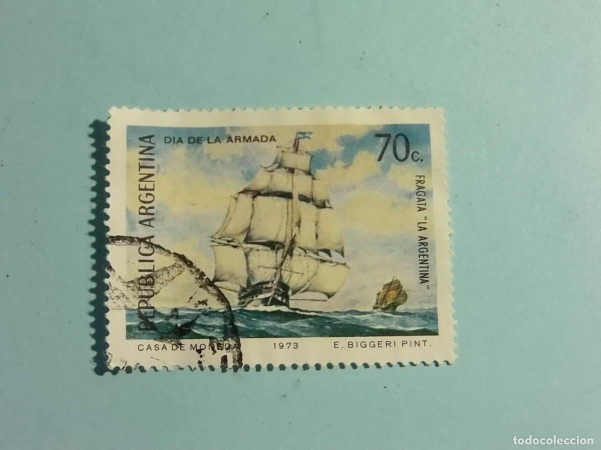 Sellos: ARGENTINA 1973 - BARCOS - D&Iacute;A DE LA ARMADA - FRAGATA &rdquo;LA ARGENTINA&rdquo;.