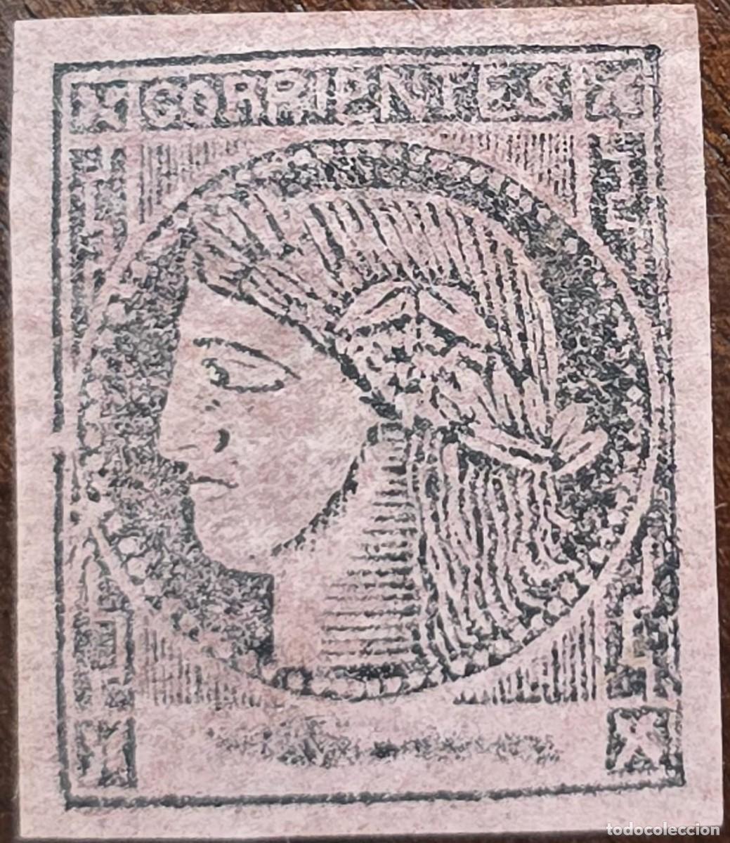 Sellos: MI) 1856 CORRIENTES, ARGENTINA, CERES, PROOF, WITHOUT FACE VALUE, PRINTED IN BLACK INK ON PINKISH-LI