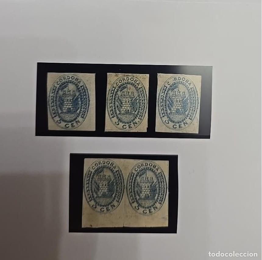 Sellos: MI) 1858 C&Oacute;RDOBA, ARGENTINA, 5 CENTAVOS, SELECTION OF UNUSED COPIES (4), INCLUDING A 5-CENTAVO STAMP