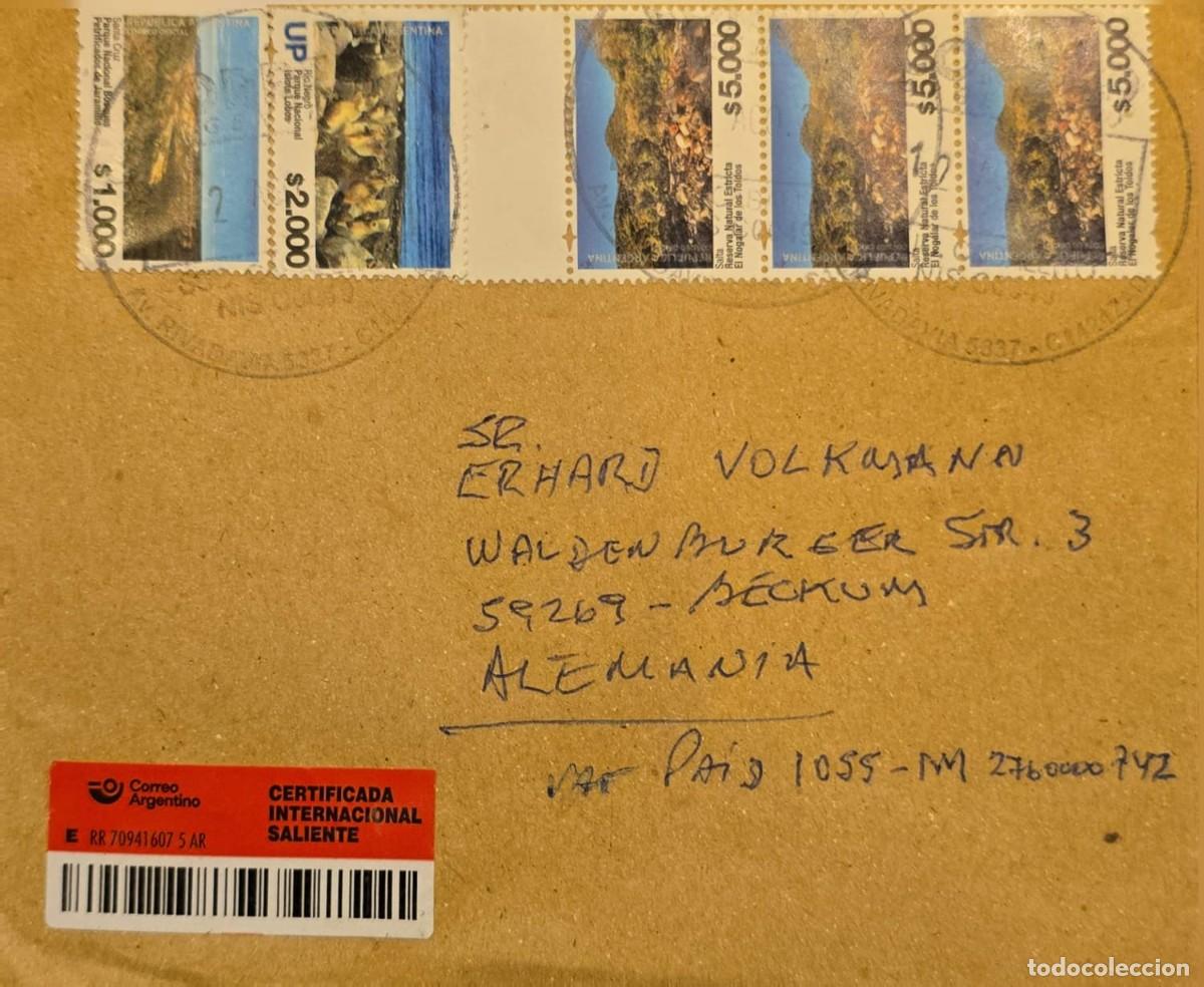 Sellos: TS.)2024, ARGENTINA, SENT TO BECKUM, AIRMAIL, FIVE STAMPS: TOP LEFT &rdquo;TRASLASIERRA NATIONAL PARK,&rdquo; TO