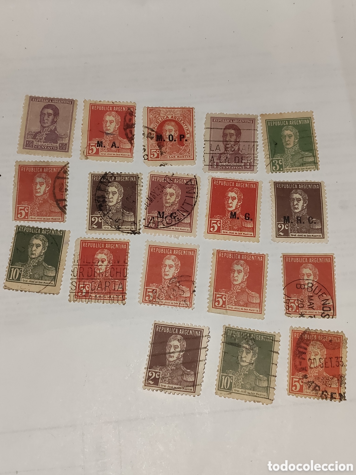 Sellos: 18 sellos Argentina Gral Jos&eacute; de San Mart&iacute;n m&aacute;ximo pr&oacute;cer y libertador de la Patria Argentina 1931