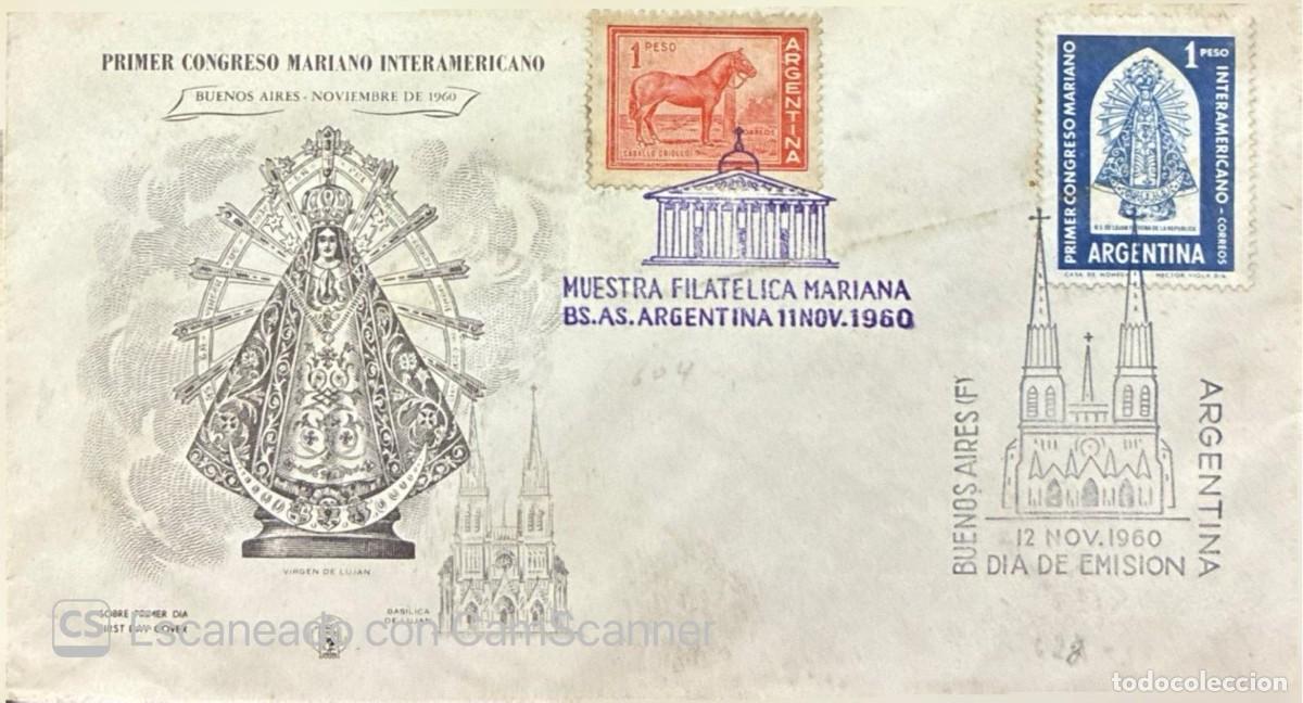 Sellos: MI) 1960 ARGENTINA, FIRST DAY COVER, FLOWN/MAILED, NOVEMBER 12, FIRST INTER-AMERICAN MARIAN CONGRESS