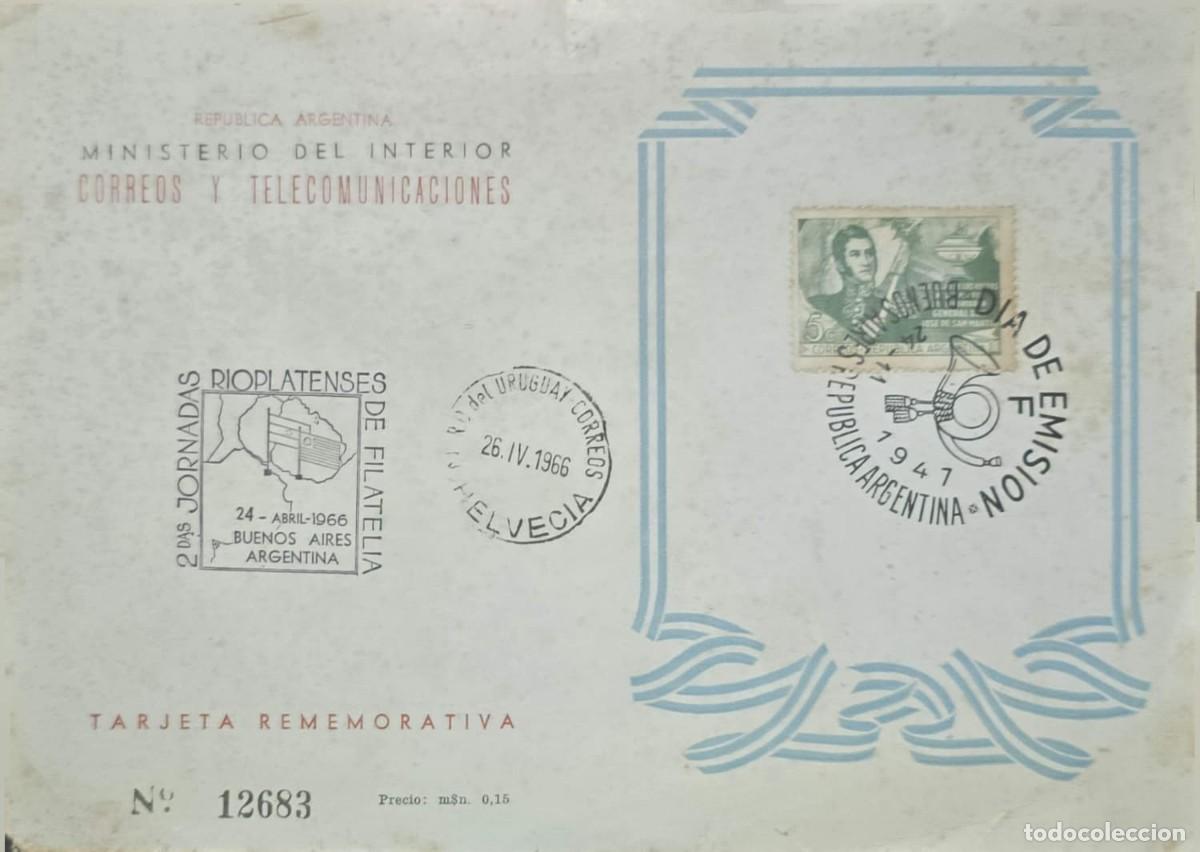 Sellos: MI) 1966 ARGENTINA, COMMEMORATIVE CARD, FIRST DAY COVER (FDC), FROM BUENOS AIRES TO NUEVA HELVECIA;