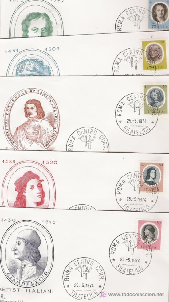 Stamps: PRECIOSA SERIE DE ARTISTAS ITALIANOS EN SOBRE PRIMER DIA