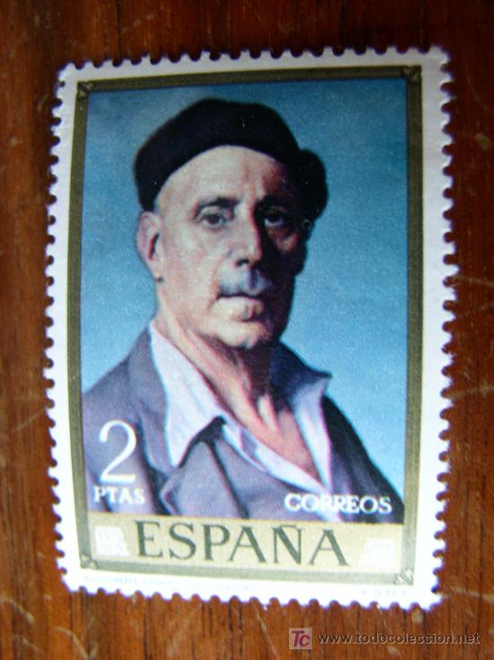 Stamps: Sello de 2 pesetas. Autorretrato (Zuloaga). Sin sellar.