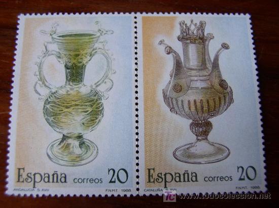 Stamps: Dos sellos de 20 c&eacute;ntimos. 1988. Andaluc&iacute;a S. XVIII-Catalu&ntilde;a s. XVII. Sin sellar.
