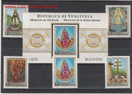Stamps: MARAVILLOSA SERIE Y HOJITA BLOQUE DE RELIGION DE VENEZUELA NUEVAS LAS DE LA FOTO