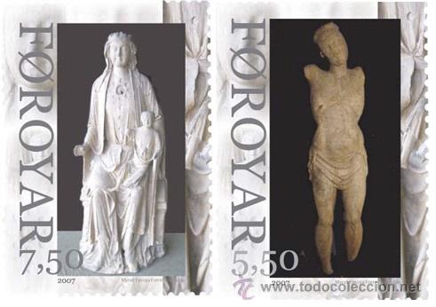 Stamps: FEROE 2007 ESCULTURAS DE MARIA Y CRISTO 2 SELLOS (A VALOR FACIAL)