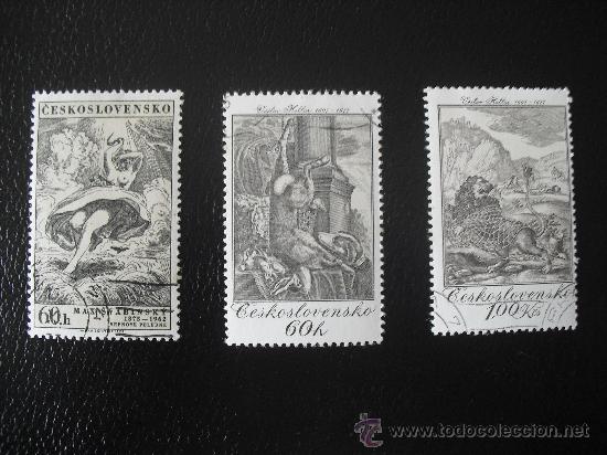 Selos: 3 sellos de Checoslovaquia, arte.