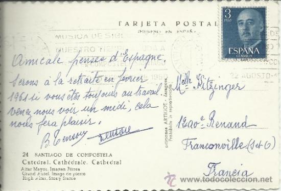 Timbres: SANTIAGO COMPOSTELA POSTAL CON MATASELLOS RODILLO 1960 TEMA MUSICA CATEDRAL