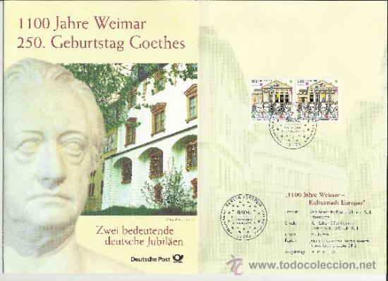 Selos: ALEMANIA DOCUMENTO MAT BERLIN GOETHE 250 ANIVERSARIO Y 1100 JAHRE WEIMAR