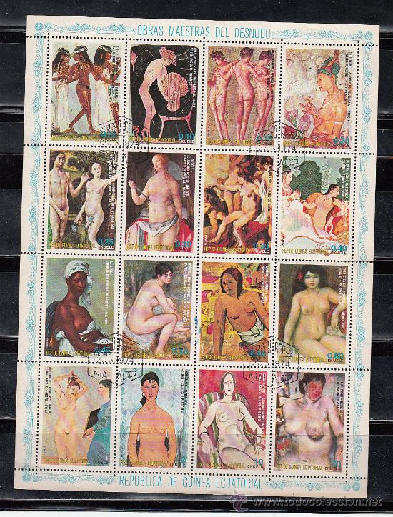Timbres: HOJA CON 16 SELLOS &rdquo;OBRAS MAESTRAS DEL DESNUDO&rdquo;