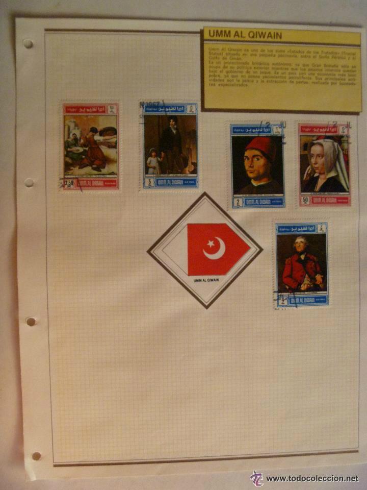 Stamps: LOTE DE 5 SELLOS DE UMM AL QIWAIN ( EMIRATO ARABE) EN UNA HOJA CON BANDERA DEL PAIS .CUADROS