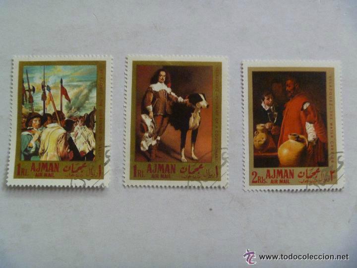 Sellos: LOTE DE 3 SELLOS DEL EMIRATO DE AJMAN : CUADROS DE VELAZQUEZ..